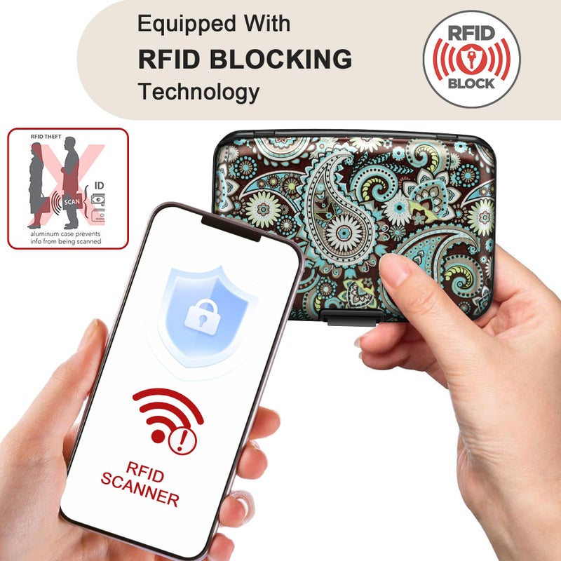 ELFISH محفظة ELFISH ميني RFID من الألمنيوم لحامل بطاقات الائتمان وحافظة بطاقات العمل وحافظة الهوية المعدنية للرجال والنساء (زهرة زرقاء) - Image 2